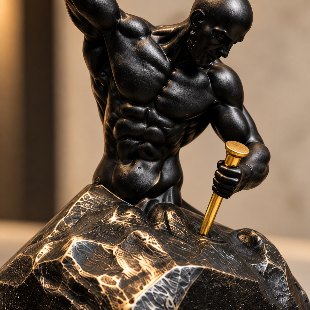 Strength & Achievement Resin Sculpture D22 Black & Gold Artistic Decor Piece