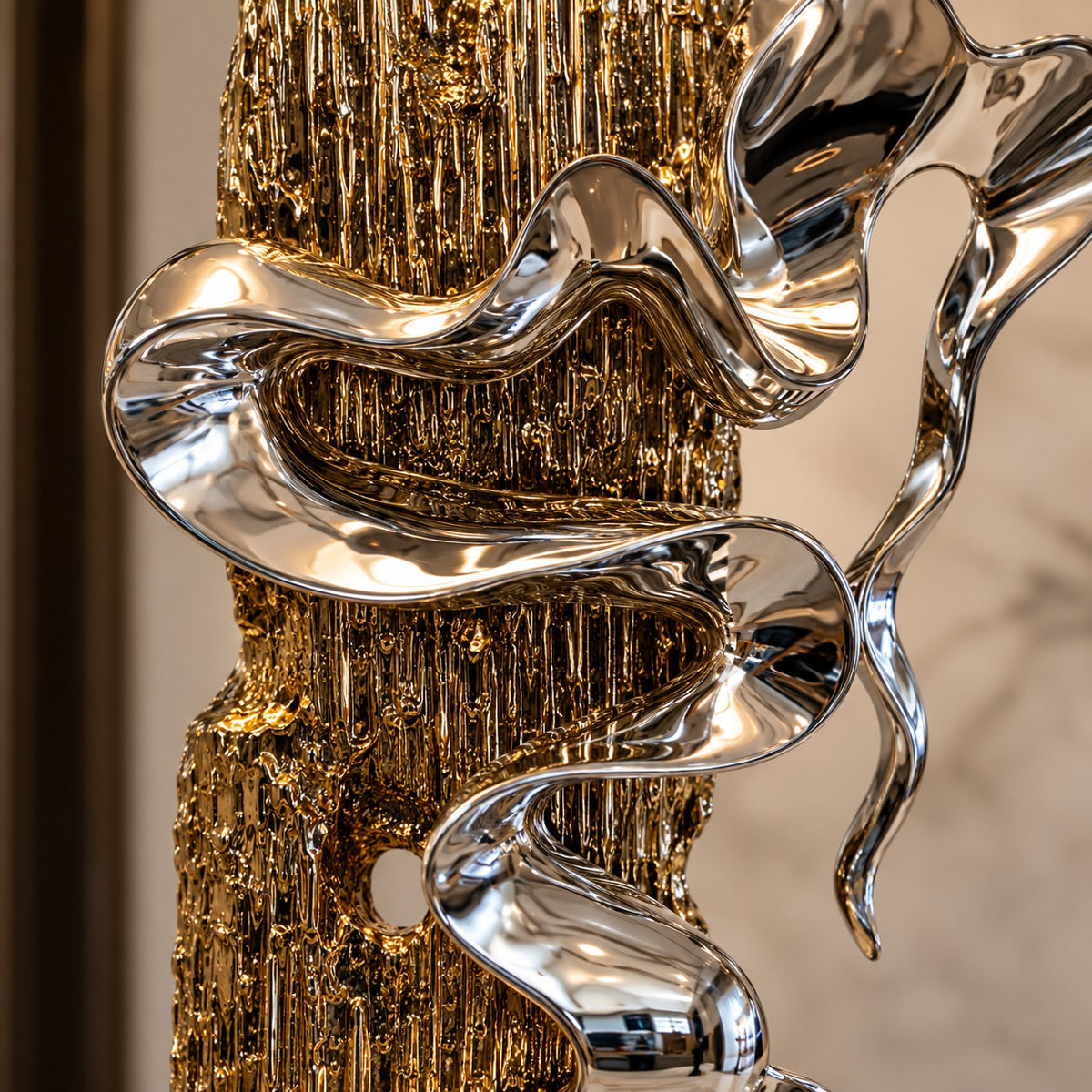 Exquisite Silver & Gold Wave Sculpture D1 Modern Home Decor