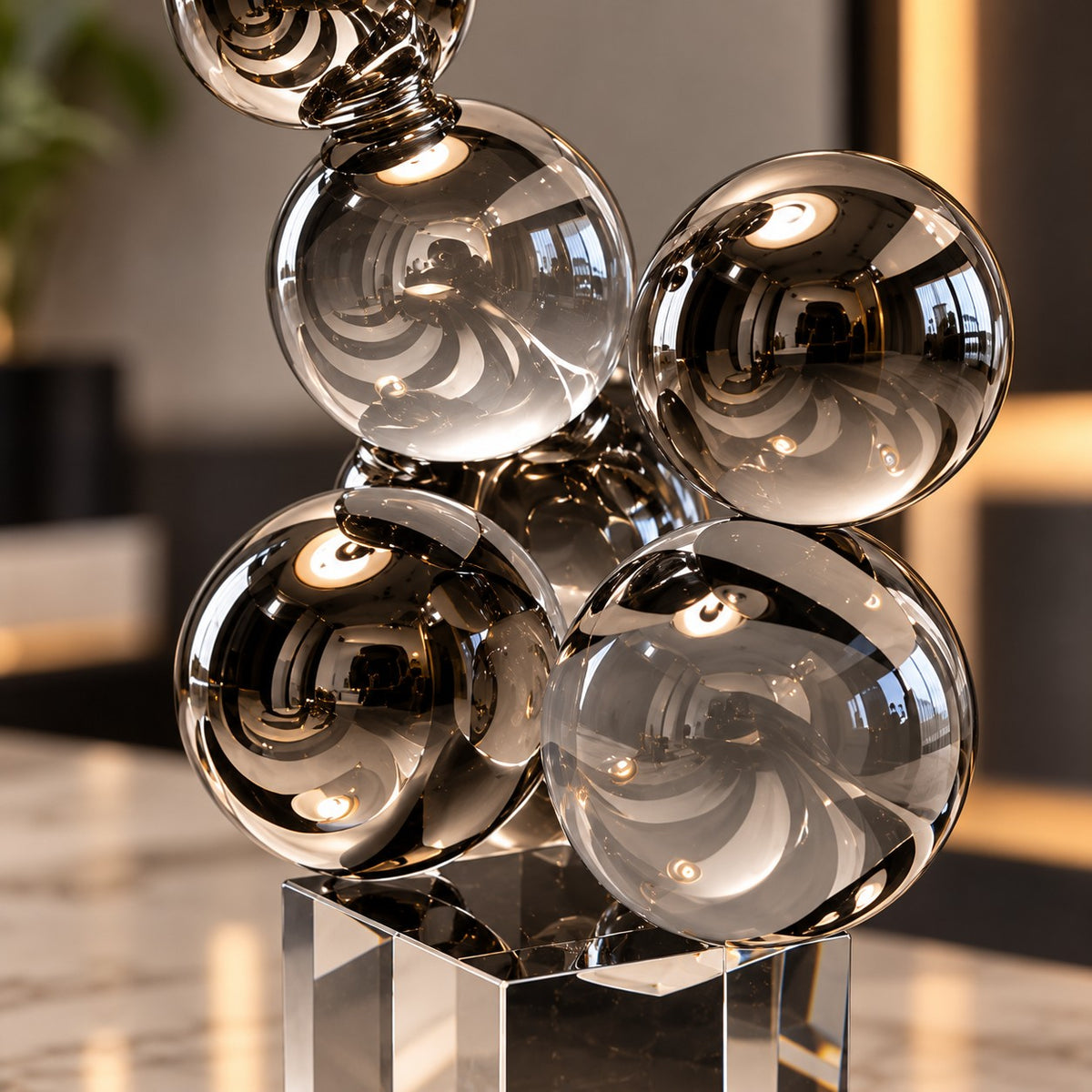 Contemporary Silver Sphere Sculpture D4 Modern Artistic Home Decor
