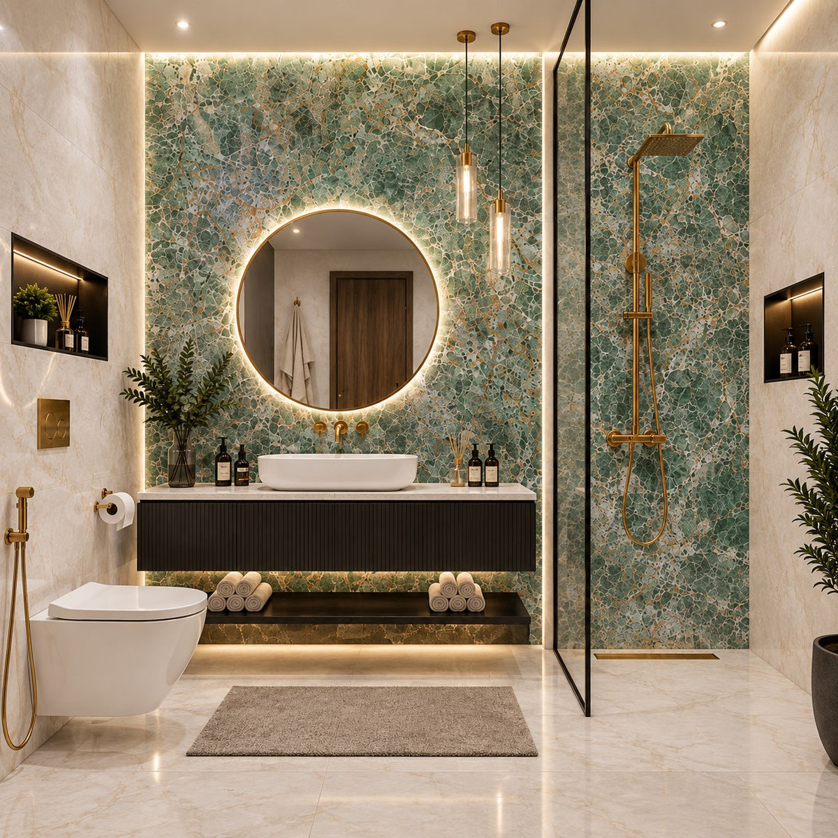 Premium Green Marble Sintered Stone Tiles T12 – Luxury Marble Finish | 4 FT × 8 FT