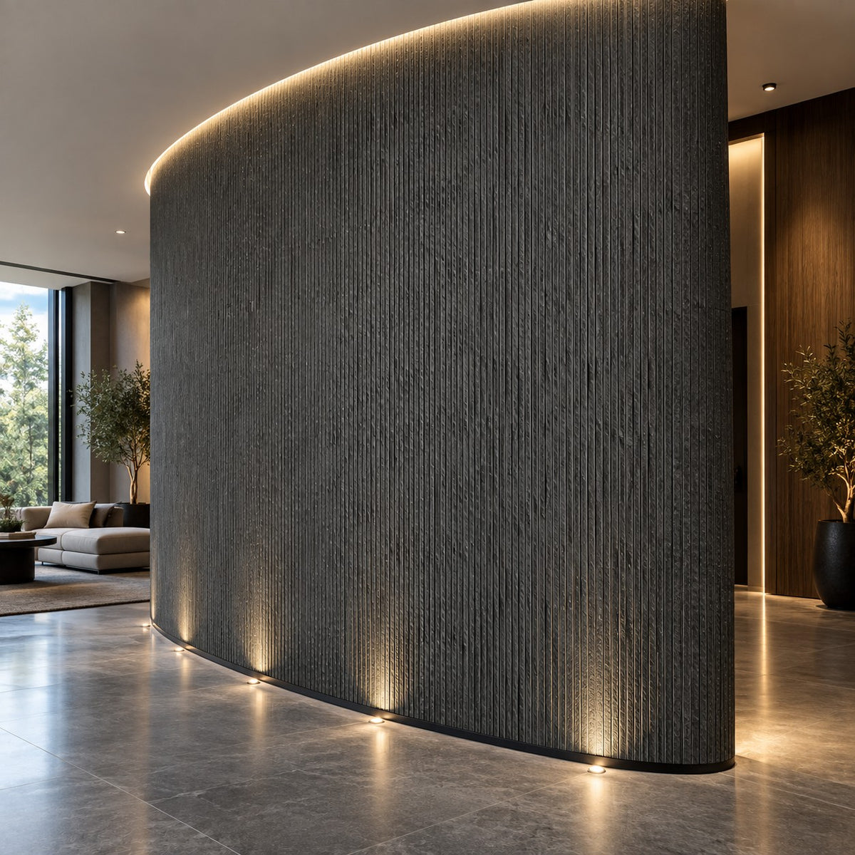 Black Fluted Soft Stone Sheet S8  Flexible Textured Stone Wall Cladding Pakistan