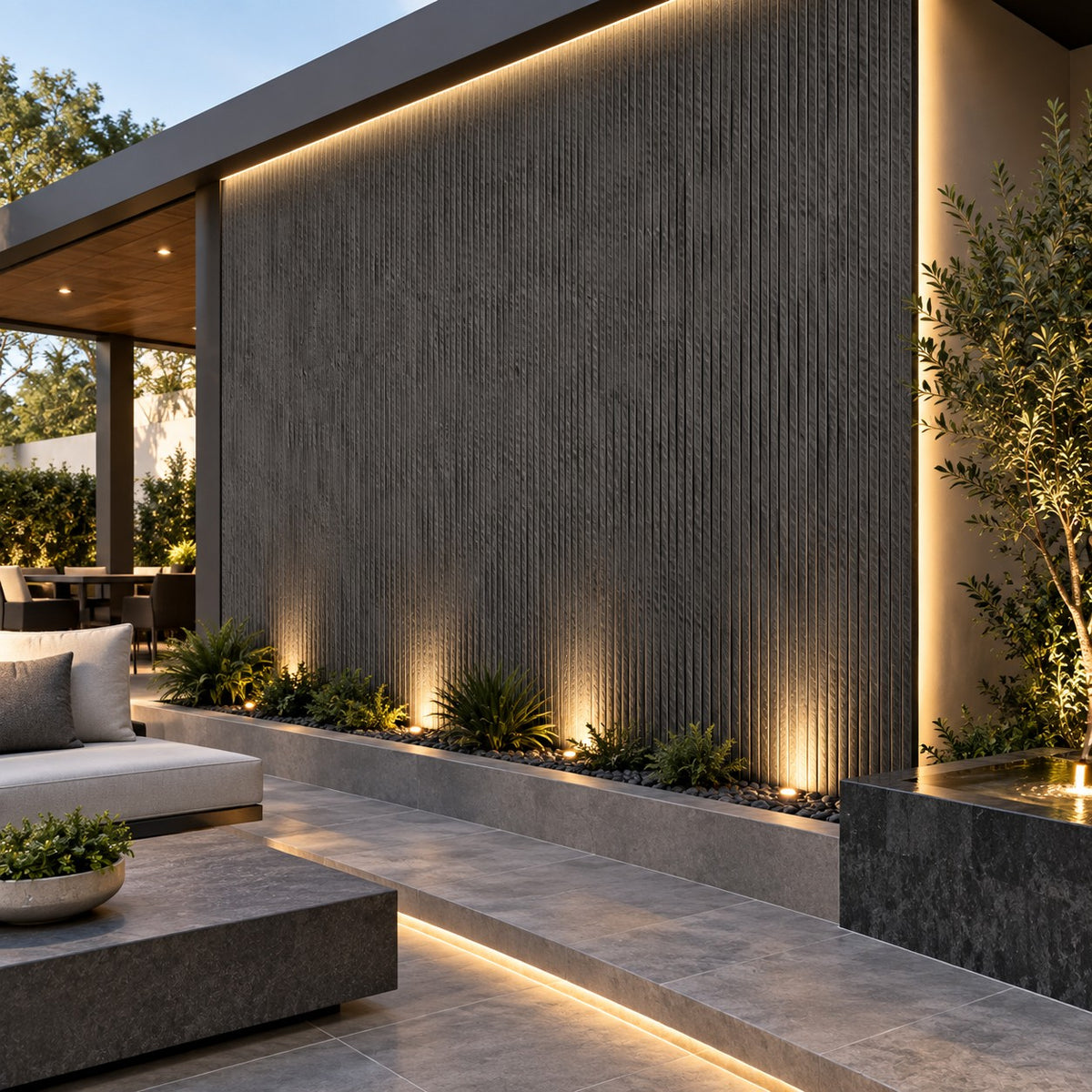 Black Fluted Soft Stone Sheet S8  Flexible Textured Stone Wall Cladding Pakistan