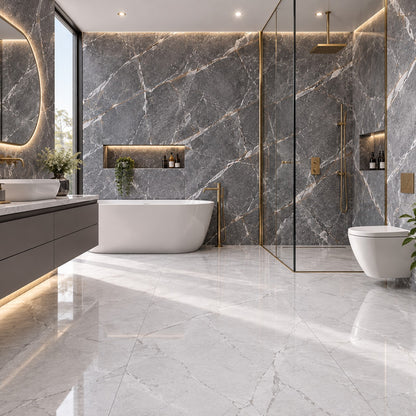 Luxury Grey & White Marble Bathroom Tiles | Wall & Floor Tile Combination (T2\T11)