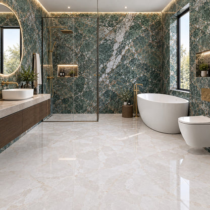 Luxury Green & White Marble Bathroom Tiles | Wall & Floor Tile Combination(T1-T12)