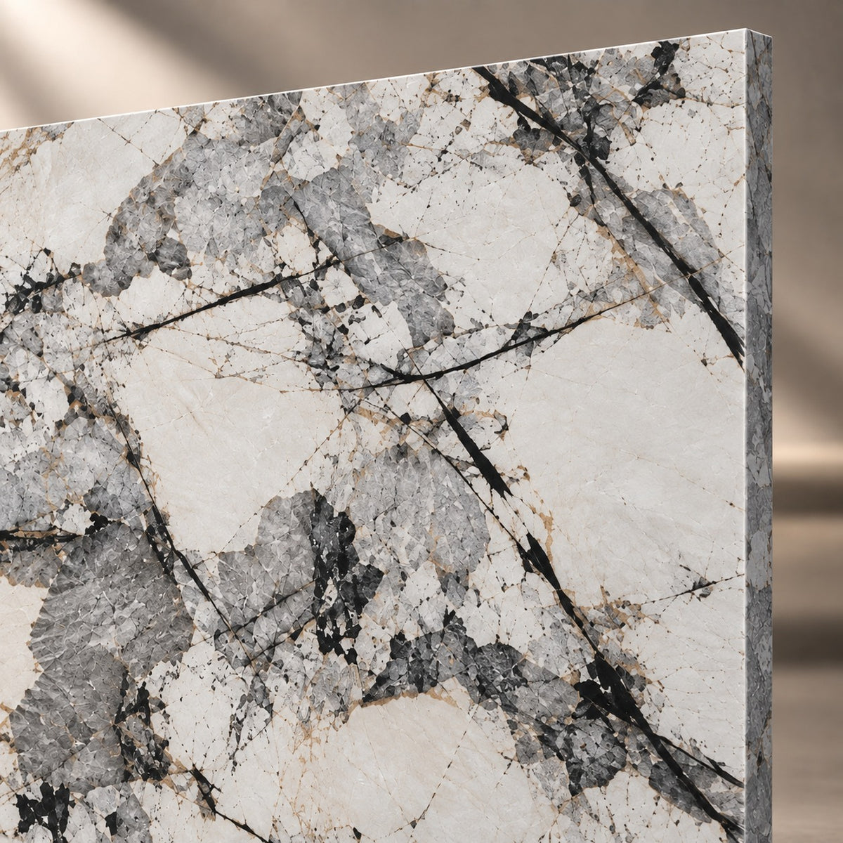 White & Grey Marble Sintered Stone Slab T13 | Luxury Stone Finish