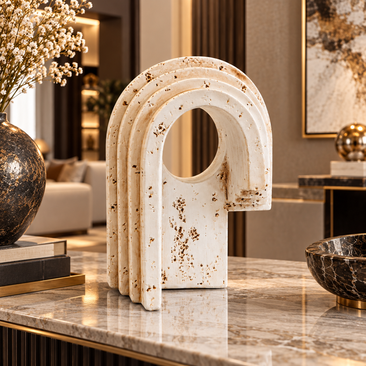 Decorative White Travertine Arch Sculpture D30