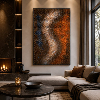 3D Wooden Blocks Painting P7 – Handmade Textured Wooden Wall Art