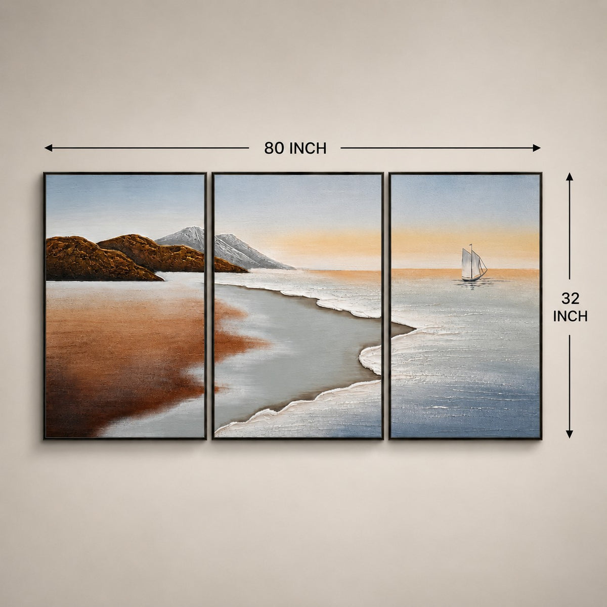 Textured Landscape Wall Art P9– Handmade Set of 3 Coastal Paintings
