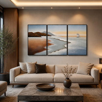 Textured Landscape Wall Art P9– Handmade Set of 3 Coastal Paintings