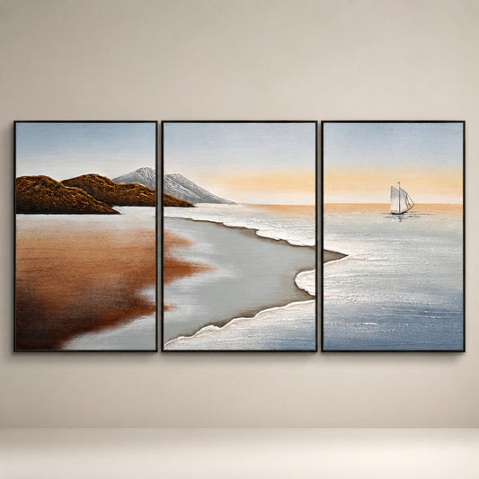 Textured Landscape Wall Art P9– Handmade Set of 3 Coastal Paintings