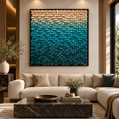 3D Wooden Blocks Painting P11 – Handmade Textured Wooden Wall Art