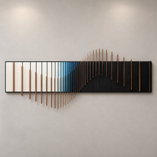3D Wave Wall Art P16 – Handmade Black & White Wooden Sculpture