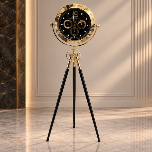 Gold & Black Stand Clock D53 Luxury Tripod Floor Clock