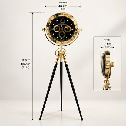 Gold & Black Stand Clock D53 Luxury Tripod Floor Clock