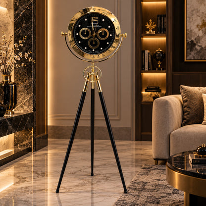 Gold & Black Stand Clock D53 Luxury Tripod Floor Clock