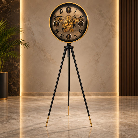 Stand Clock D50 Luxury Tripod Floor Clock with Gold & Black Finish