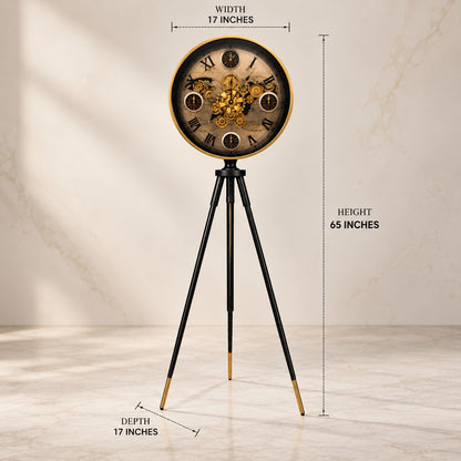 Stand Clock D50 Luxury Tripod Floor Clock with Gold & Black Finish