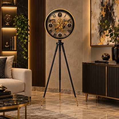 Stand Clock D50 Luxury Tripod Floor Clock with Gold & Black Finish