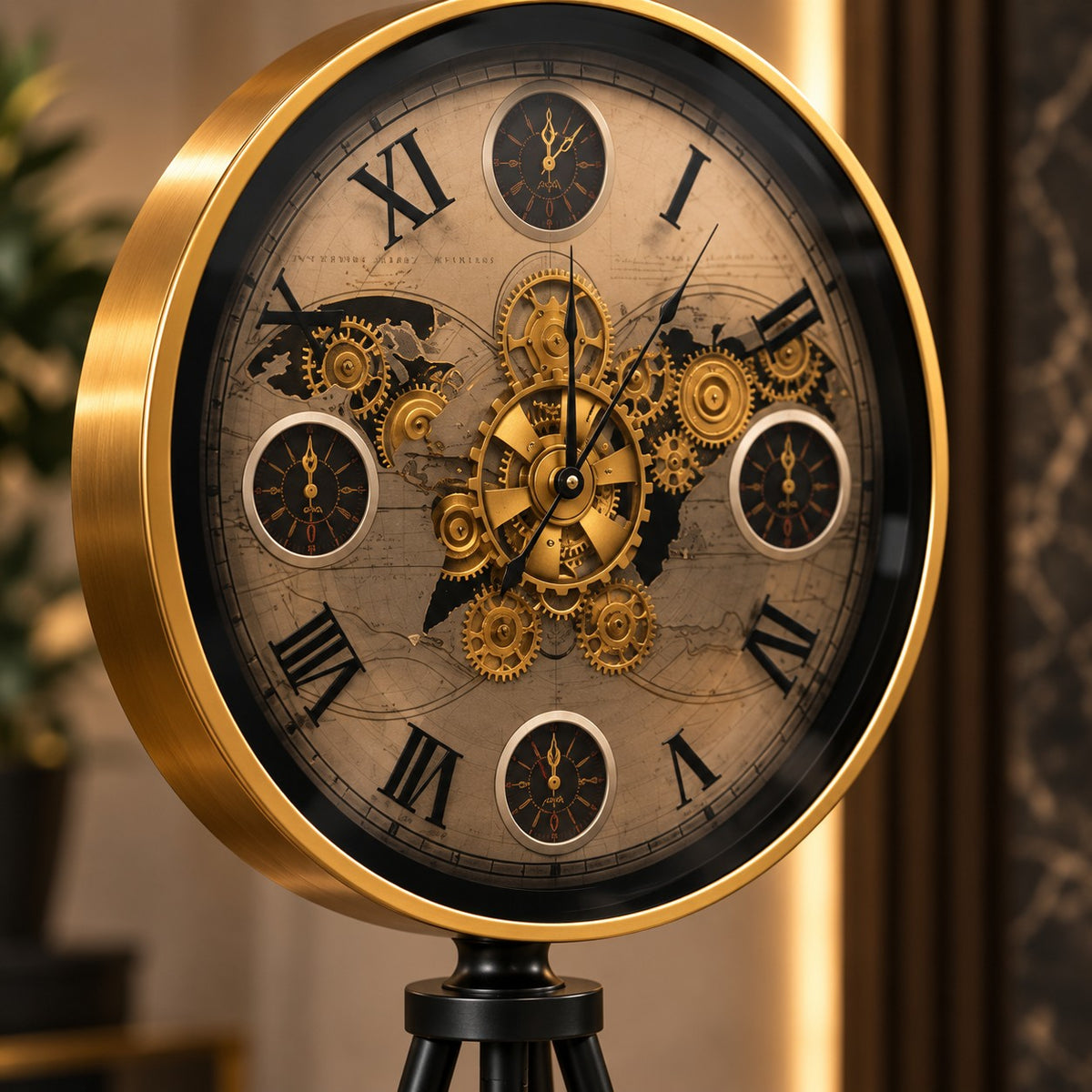 Stand Clock D50 Luxury Tripod Floor Clock with Gold & Black Finish