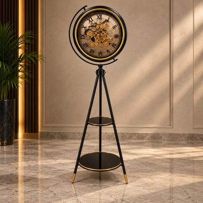 Tripod Stand Clock D52 Modern Luxury Floor Clock with Glass Shelves