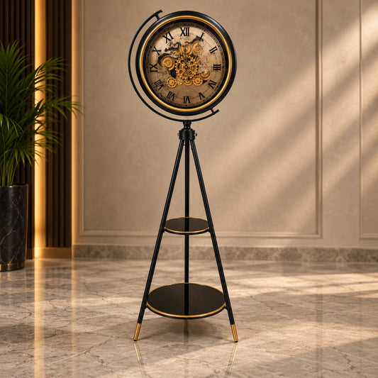 Tripod Stand Clock D52 Modern Luxury Floor Clock with Glass Shelves