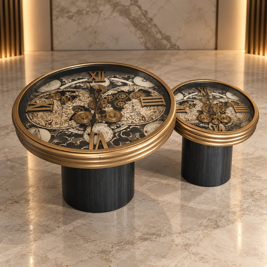 Set of 2 Luxury Clock Tables D43 Modern Round Side Tables