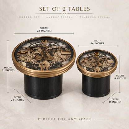 Set of 2 Luxury Clock Tables D43 Modern Round Side Tables
