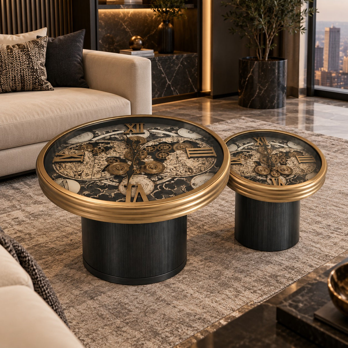 Set of 2 Luxury Clock Tables D43 Modern Round Side Tables