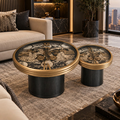 Set of 2 Luxury Clock Tables D43 Modern Round Side Tables