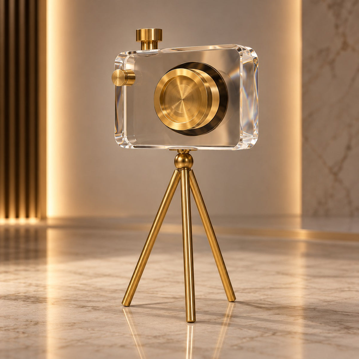 Modern Crystal Camera Decor D44 Premium Crystal & Metal Sculpture