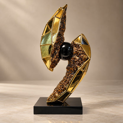 Modern Abstract Sculpture – Gold Black Decorative Art