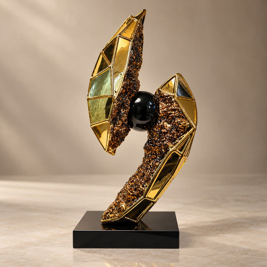 Modern Abstract Sculpture – Gold Black Decorative Art