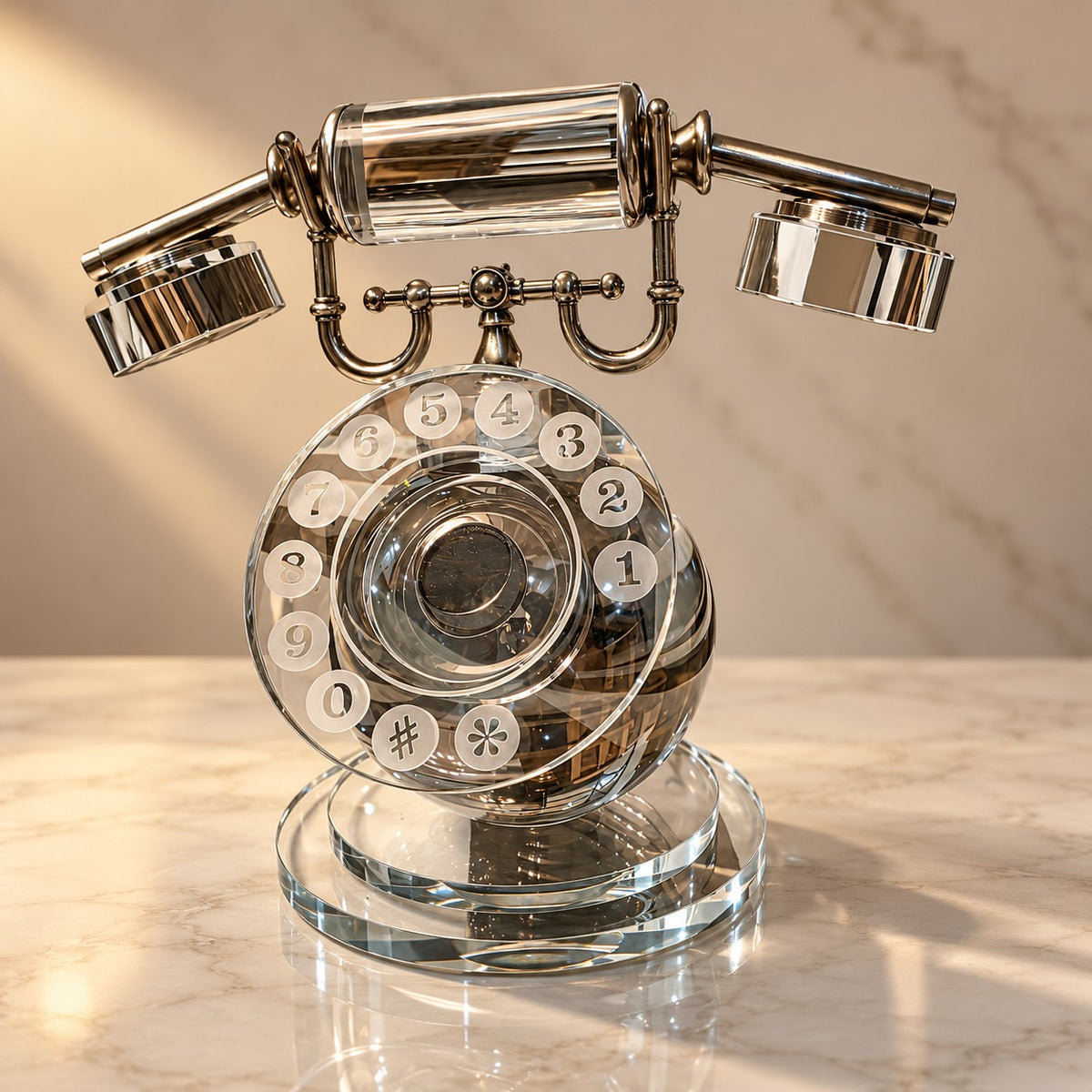 Retro Crystal Telephone D46 Premium Crystal & Metal Home Decor