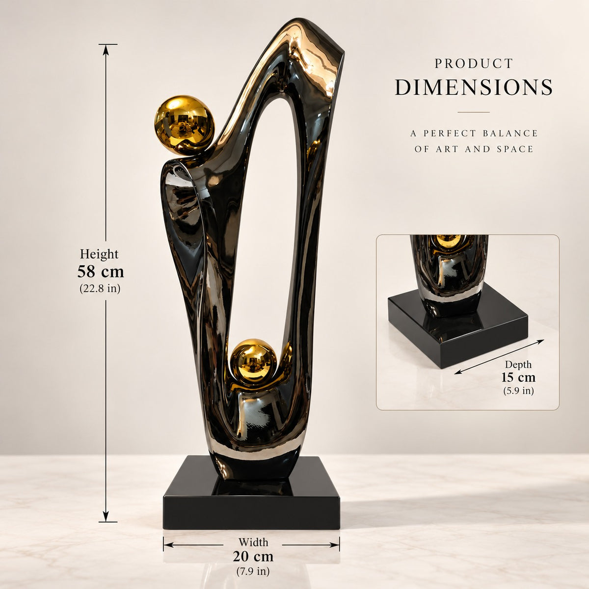 Decorative Black & Gold Abstract Sculpture D47