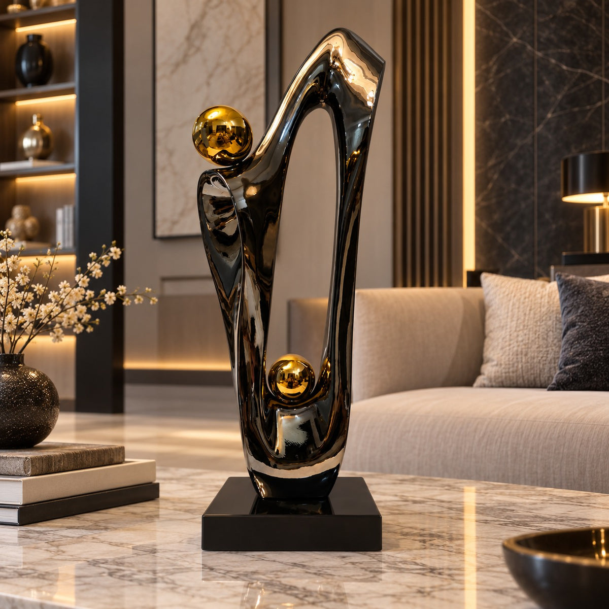 Decorative Black & Gold Abstract Sculpture D47