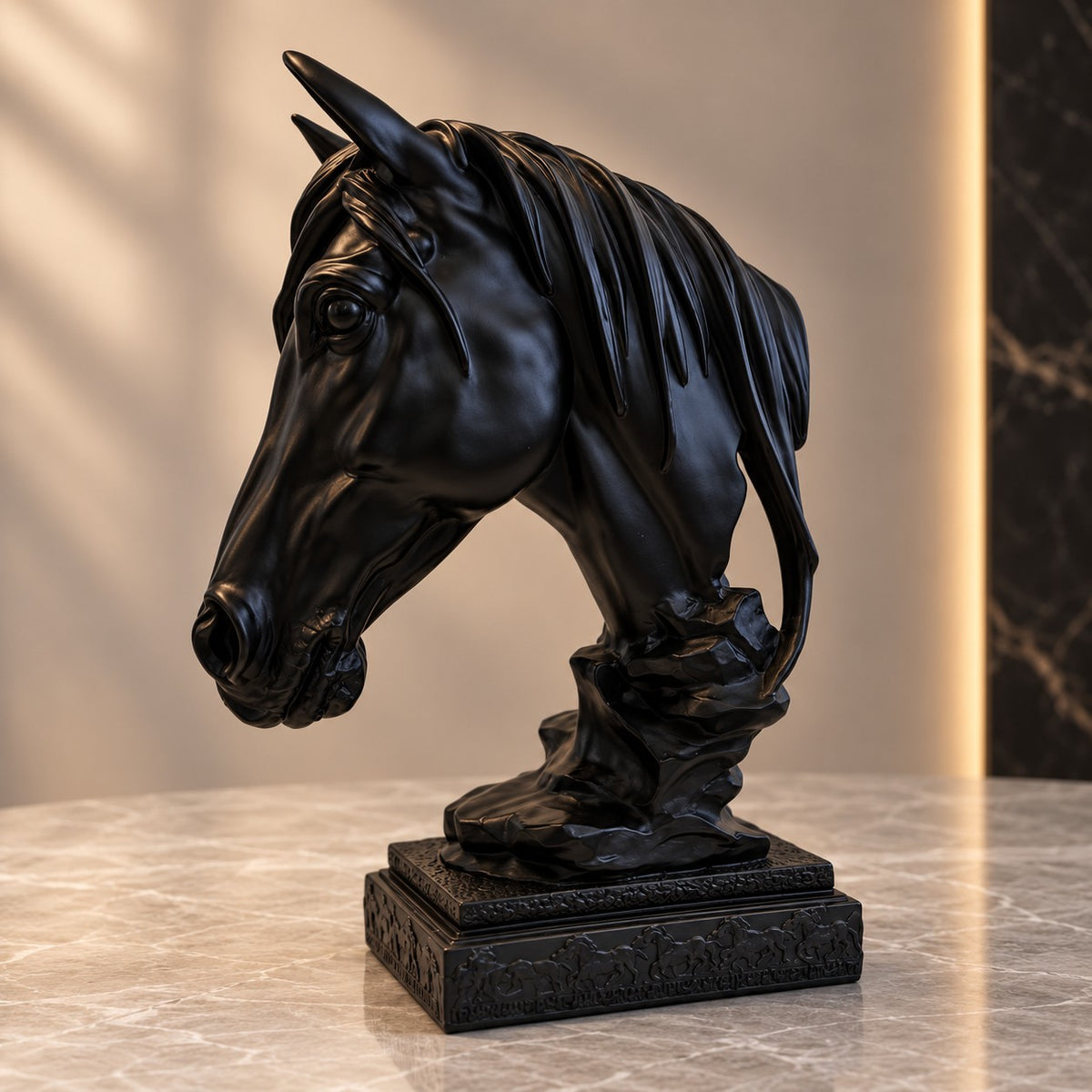 Horse Head Statue – Black & White D40 | Premium Resin Equestrian Sculpture