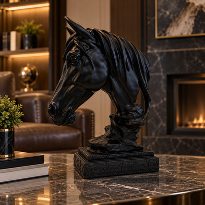 Horse Head Statue – Black & White D40 | Premium Resin Equestrian Sculpture