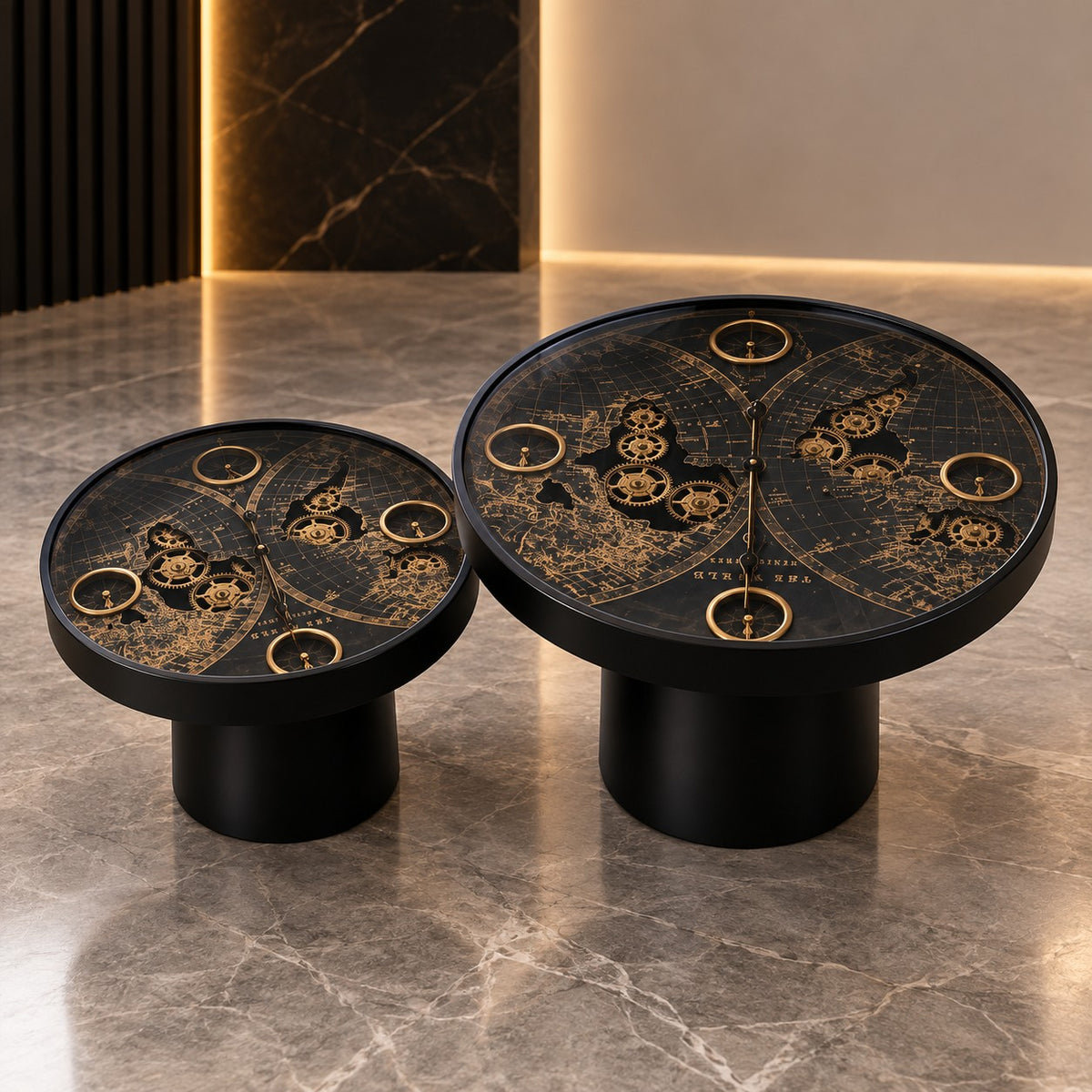 Modern Nesting Coffee Tables Set of 2 D41 Black & Gold