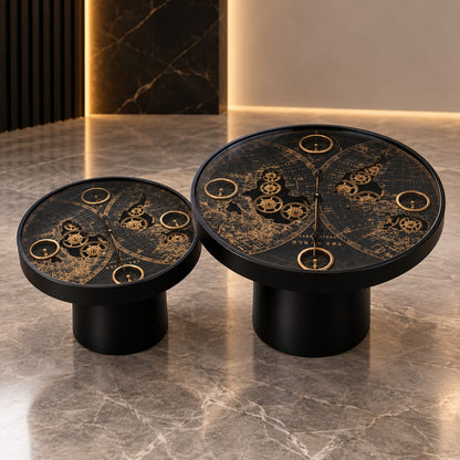 Modern Nesting Coffee Tables Set of 2 D41 Black & Gold