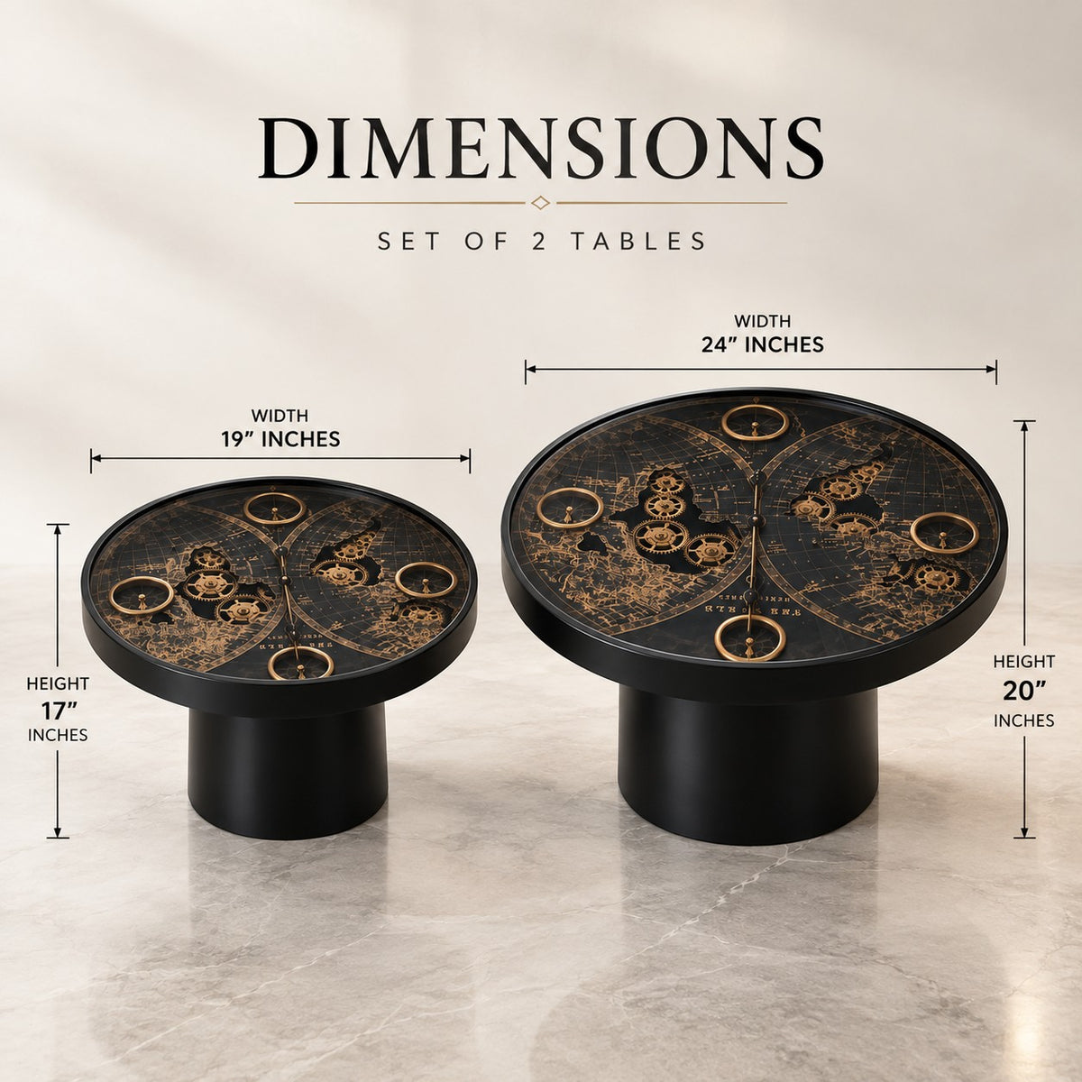 Modern Nesting Coffee Tables Set of 2 D41 Black & Gold