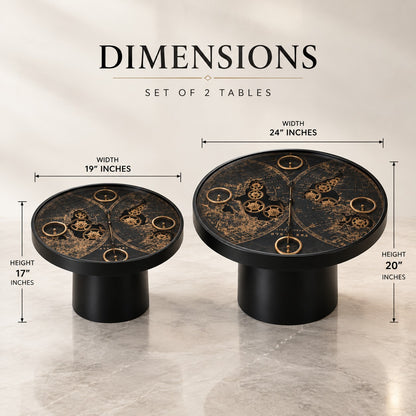 Modern Nesting Coffee Tables Set of 2 D41 Black & Gold