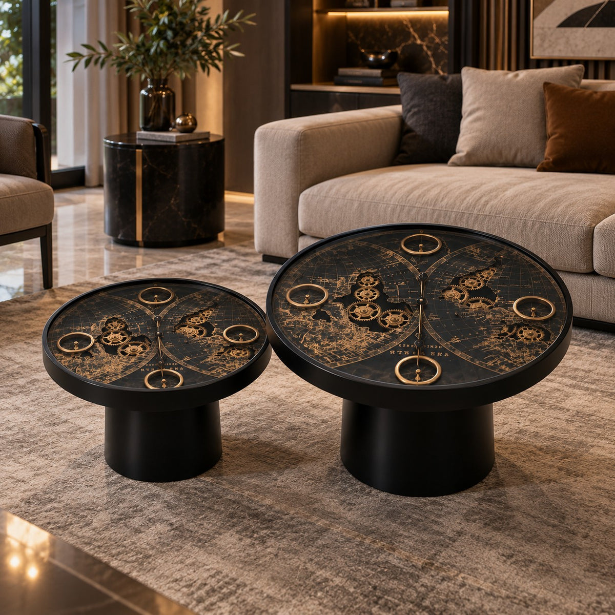 Modern Nesting Coffee Tables Set of 2 D41 Black & Gold