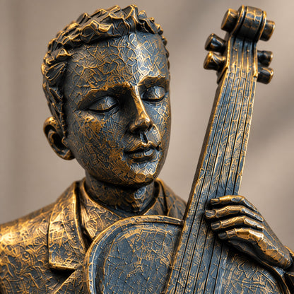 Musical Elegance Statue D35 Antique Gold & Blue Cello Player Decor