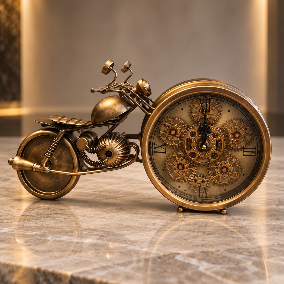 Steampunk Motorcycle Clock D36 Vintage Bronze Industrial Table Clock