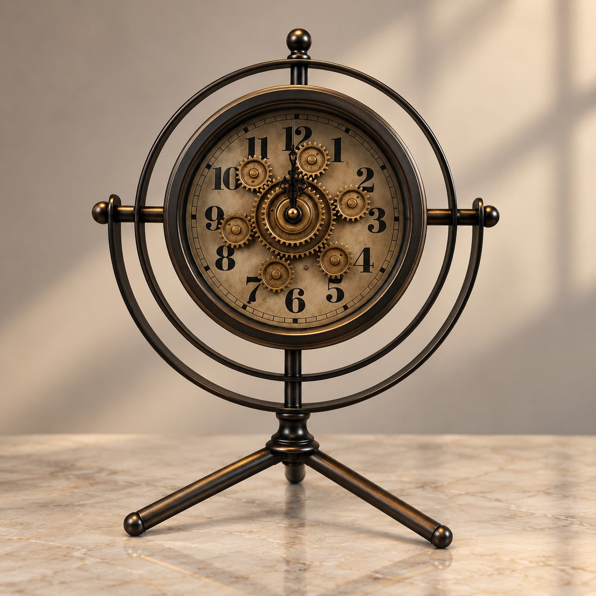 Modern Antique Bronze Decor Clock D38 Stainless Steel Geared Table Clock