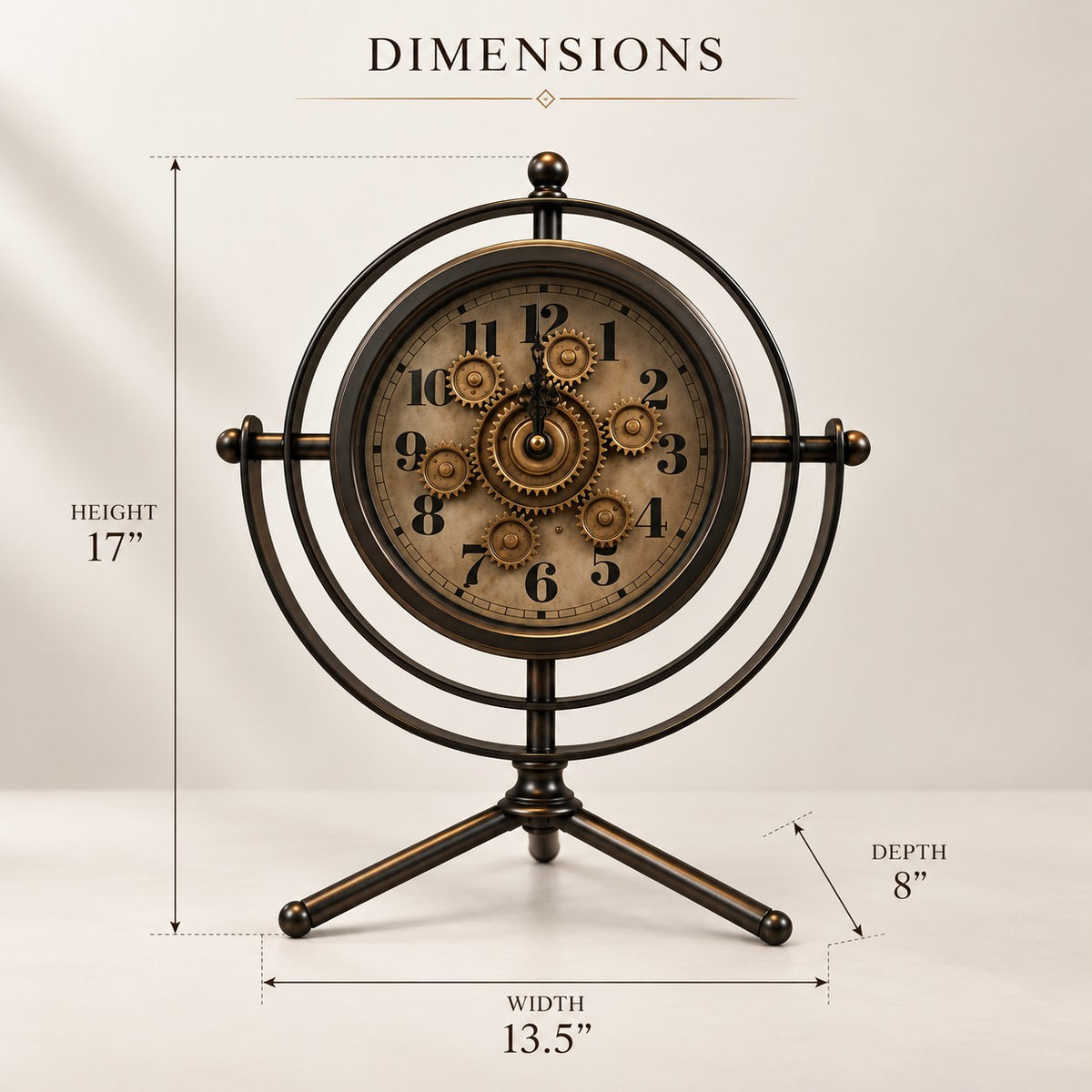 Modern Antique Bronze Decor Clock D38 Stainless Steel Geared Table Clock
