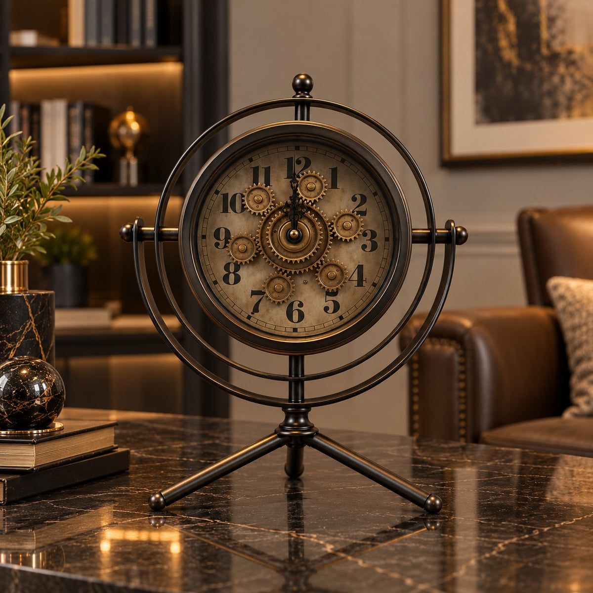 Modern Antique Bronze Decor Clock D38 Stainless Steel Geared Table Clock