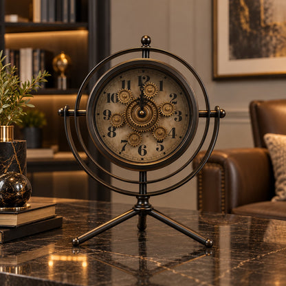 Modern Antique Bronze Decor Clock D38 Stainless Steel Geared Table Clock