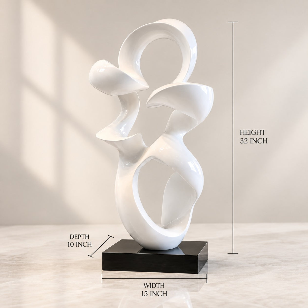 Modern Abstract Resin Sculpture D28 White High Gloss Artistic Decor Piece