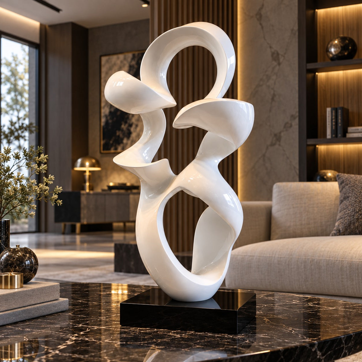 Modern Abstract Resin Sculpture D28 White High Gloss Artistic Decor Piece